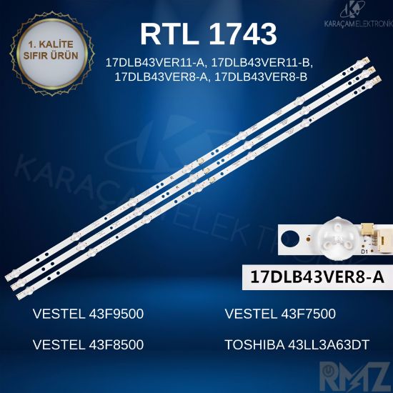 VESTEL 43F9500  LED BAR, VESTEL 43F8500 LED BAR, VESTEL 43F7500 LED BAR, TOSHIBA 43LL3A63DT LED BAR, HI-LEVEL 43HL650 LED BAR, REGAL 43R6520FA LED BAR resmi