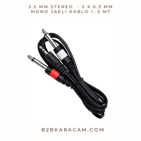 3.5 mm Stereo  - 2 X 6.3 mm Mono Jaklı Kablo 1, 5 mt  resmi